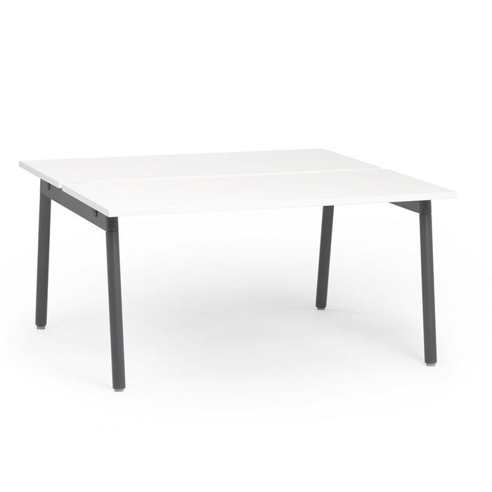 White modern rectangular table with black legs on a white background. (White-57&quot;)