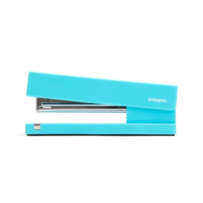 Turquoise Poppin stapler on a white background (Aqua)