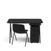 Modern black office desk with matching chair and three-drawer cabinet on white background (Black)