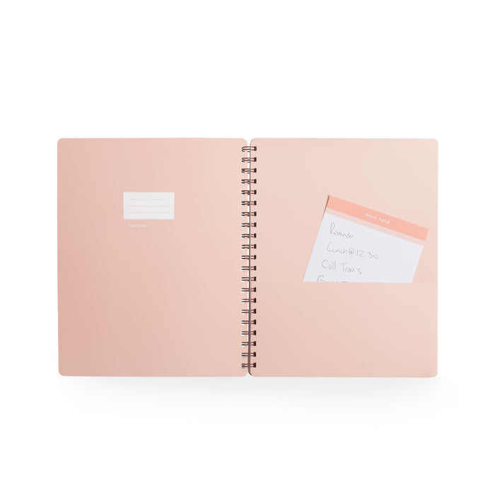 Open pink planner with to-do list and sticky notes on white background. (Blush)