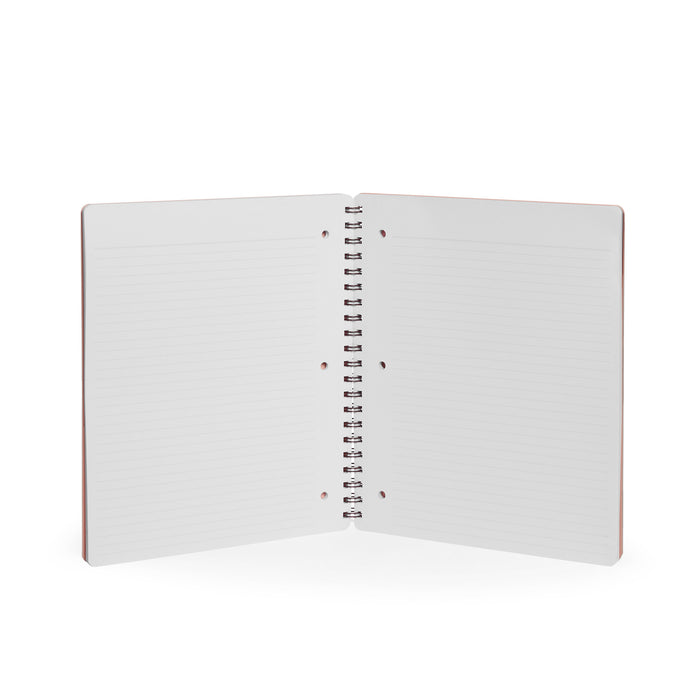 Open spiral notebook with blank lined pages on a white background (Blush)