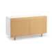 Modern wooden cabinet with white accents on a clean white background. (Natural Ash)