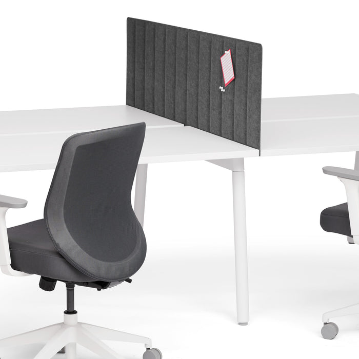 Modern office desk with gray privacy panel and ergonomic chair. (Dark Gray-57&quot;)