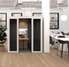 Modern office phone booth for 2 interior with private booth, communal table, and city view in White