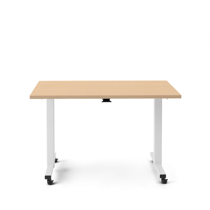 Modern standing desk with an adjustable height feature and wooden tabletop on a white background. (Natural Oak-47&quot;)