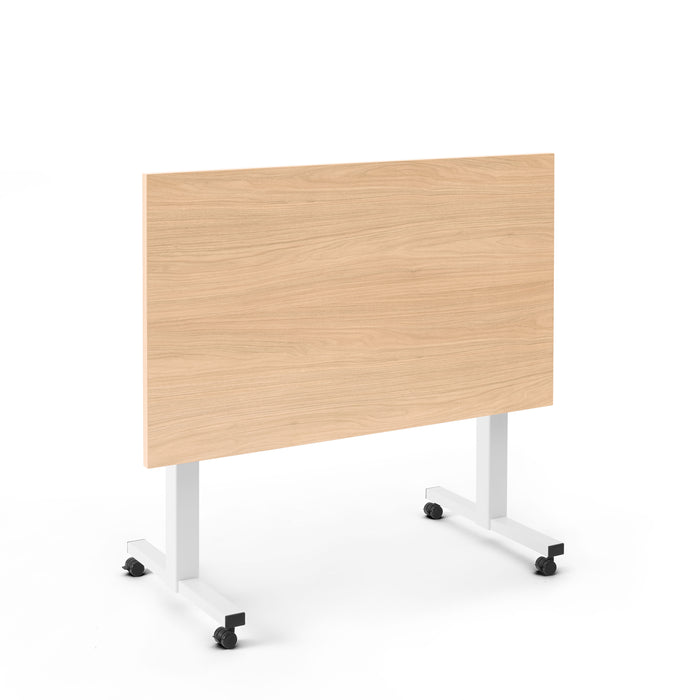 Mobile wooden partition on white casters against a white background. (Natural Oak-47&quot;)