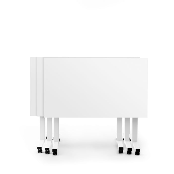 White modern office desk with wheels on a white background. (White-57&quot;)