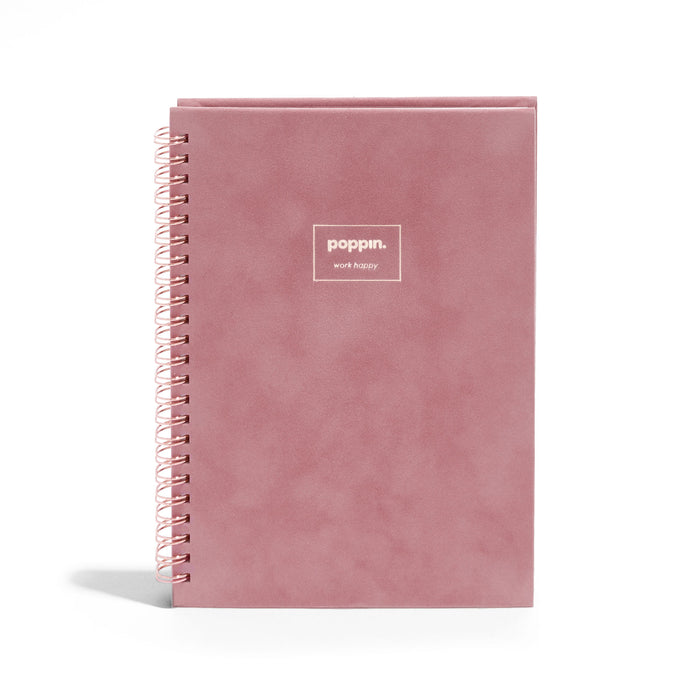Pink Poppin notebook with metal spiral binding on a white background. (Dusty Rose)