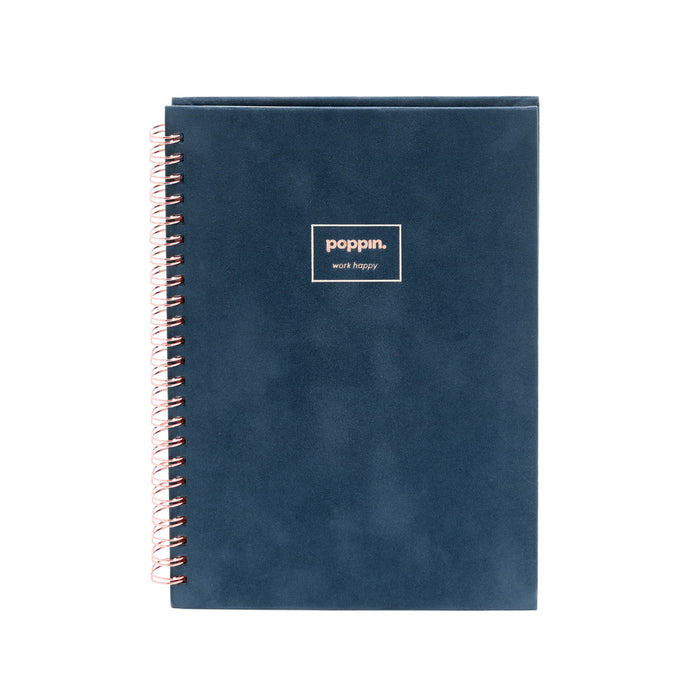 Blue Poppin notebook with spiral binding on a white background. (Storm)