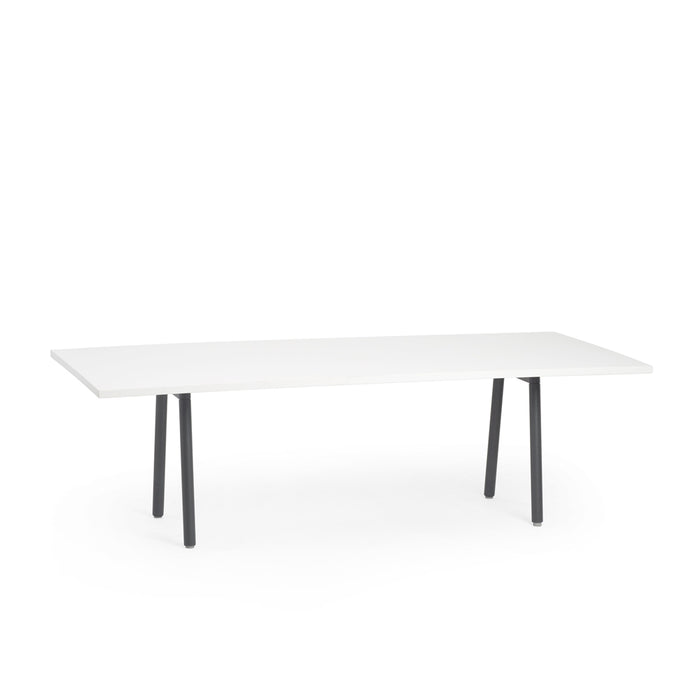 Modern white rectangular table with black legs on a white background. (White-96&quot; x 42&quot;)