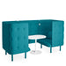 Modern teal office booth with high back seating and white table on white background. (Teal-Teal)