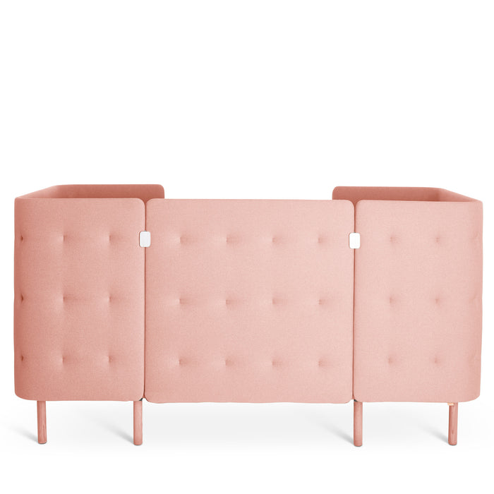 Pink tufted sectional sofa with white buttons isolated on white background (Blush-Blush)