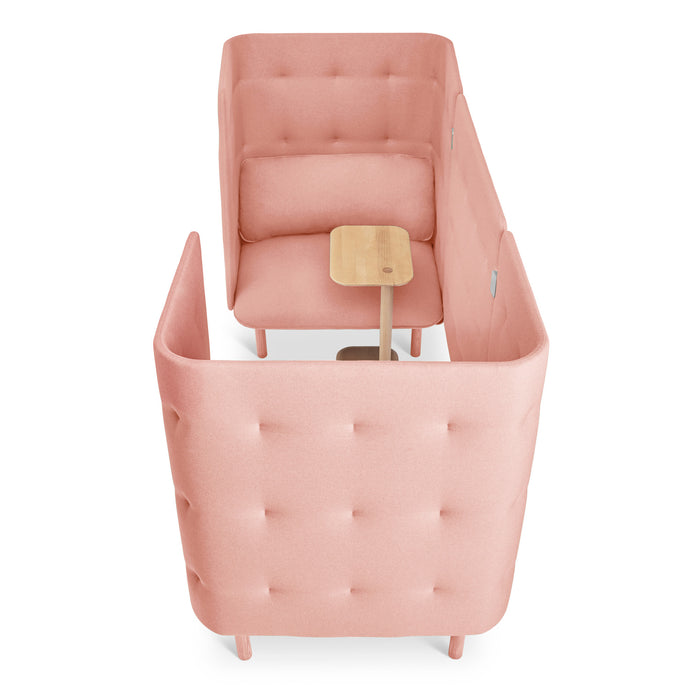 Pink tufted armchair with wooden legs isolated on white background. (Blush-Blush)(Blush-Blush)