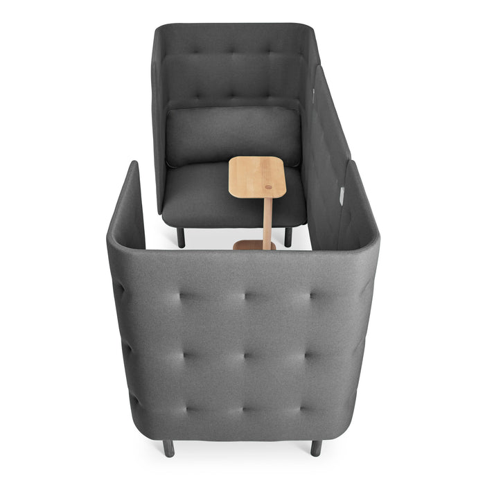 Modern gray tufted armchair with wooden armrest on white background. (Dark Gray-Dark Gray)(Dark Gray-Dark Gray)