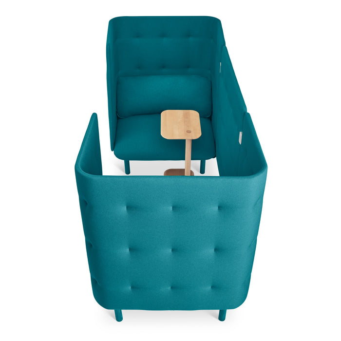Teal tufted wingback chair with wooden legs isolated on white background. (Teal-Teal)(Teal-Teal)