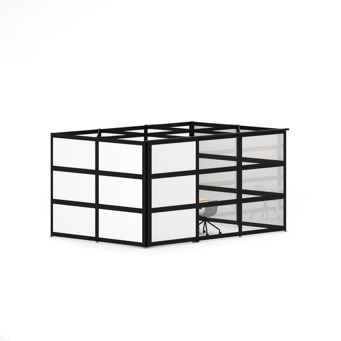 Black metal framed greenhouse with transparent panels on a white background. (Black-Private)