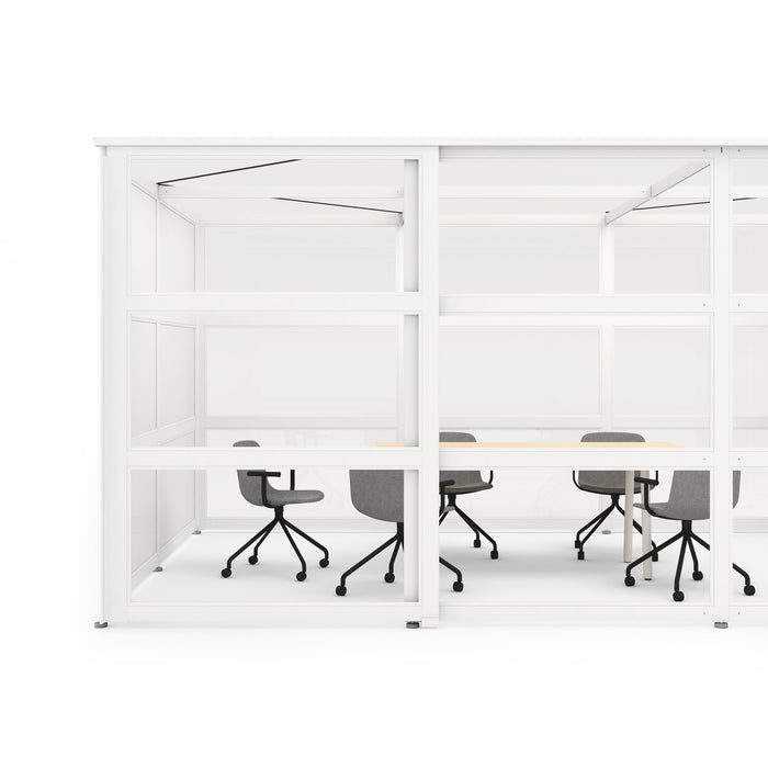 Modern white office cubicle with desks and chairs on white background. (White-Open)