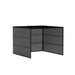 Four-panel folding room divider in black with fabric screens on white background (Black-Private-Black Panel)