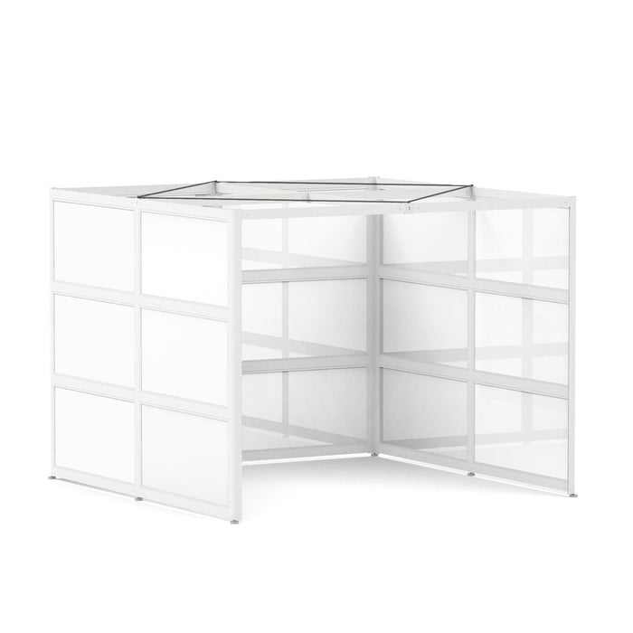White corner display shelf unit isolated on white background. (White-Private-White Glass)