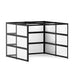 Modular black corner shelving unit isolated on a white background. (Black-Semi-Private-White Glass)
