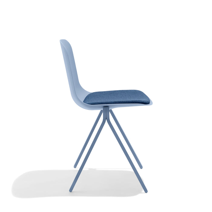 Modern blue chair with metal legs on a white background. (Sky)