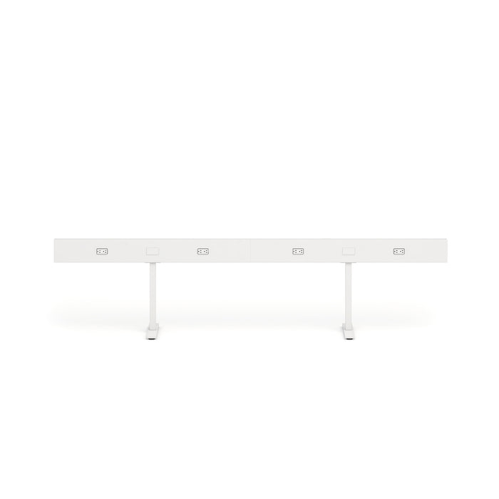 Modern white office desk with adjustable height feature on a clean background. (White-100&quot;)