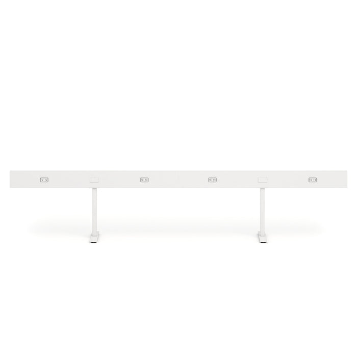 Modern white office desk with metal legs and cable management ports on white background. (White-120&quot;)