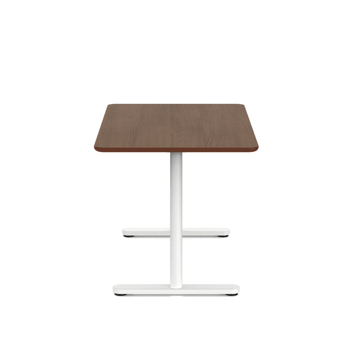 Modern square wooden table with metal white base on a white background. (Walnut-48&quot;)