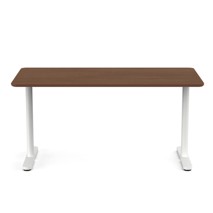 Modern brown wooden top desk with white metal legs on a white background. (Walnut-60&quot;)