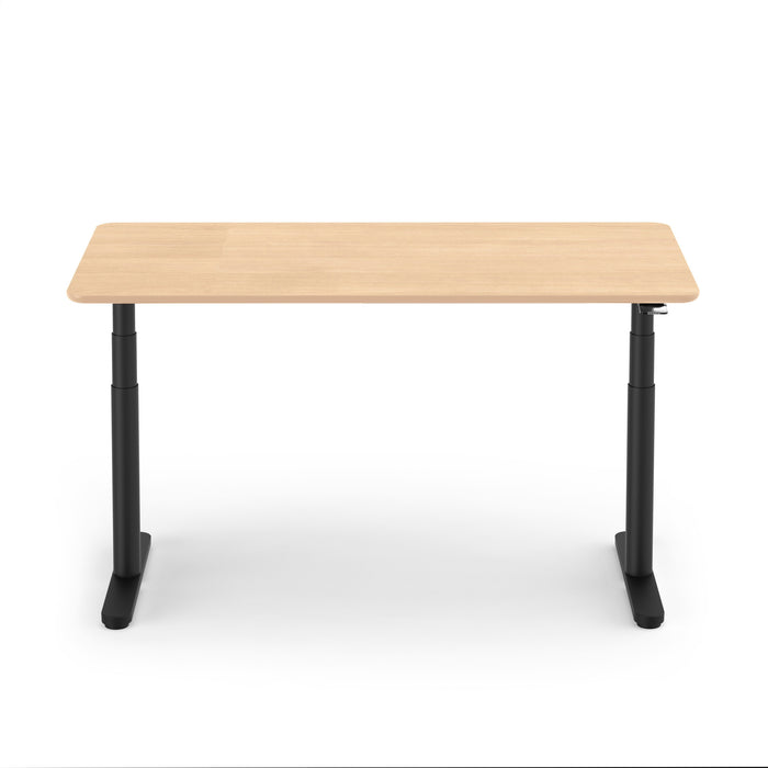 Adjustable height wooden desk with black frame on white background (Natural Oak-60&quot;)