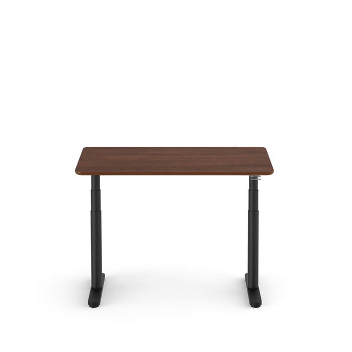 Modern height-adjustable desk with a dark wood top and black frame on a white background (Walnut-48&quot;)