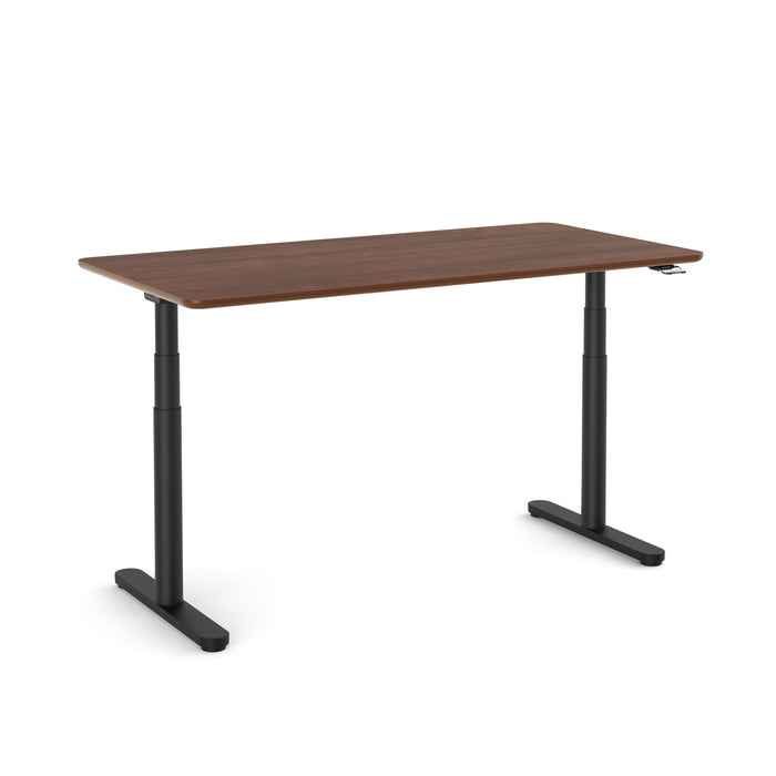 Adjustable height modern standing desk with walnut finish and black frame. (Walnut-60&quot;)