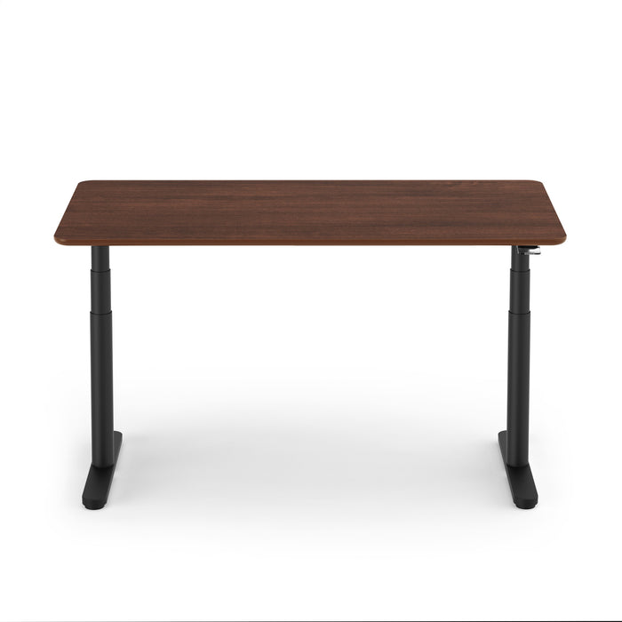 Adjustable height desk with dark wood top and black frame on white background. (Walnut-60&quot;)
