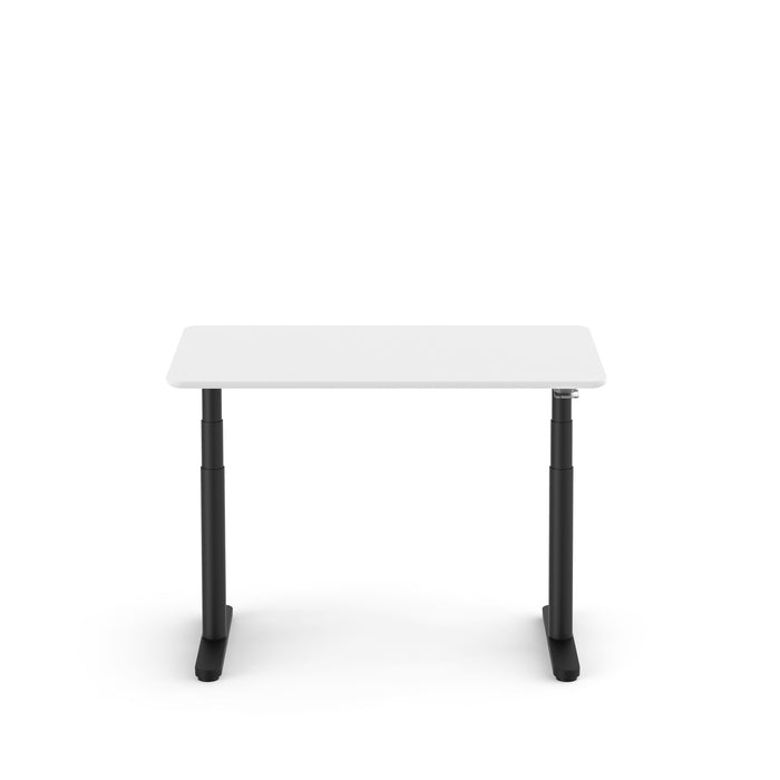 White adjustable standing desk with black legs isolated on white background. (White-48&quot;)