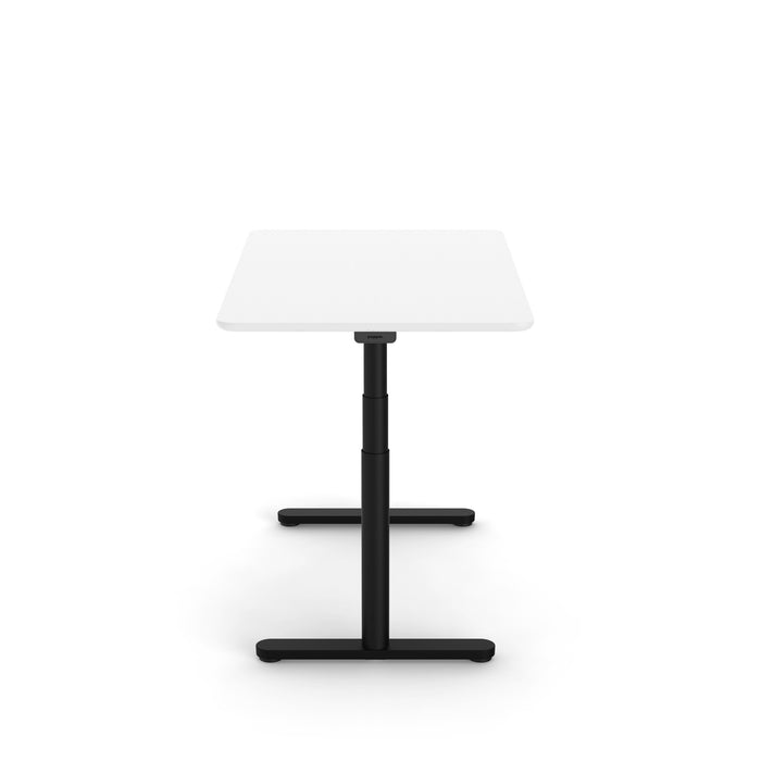 "Adjustable height modern white desk with black base on a white background." (White-48&quot;)
