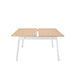 Modern two-panel wooden desk with white legs on a white background. (Natural Oak-47&quot;)