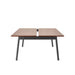 Modern extendable wooden table with black metal legs on a white background. (Walnut-47&quot;)