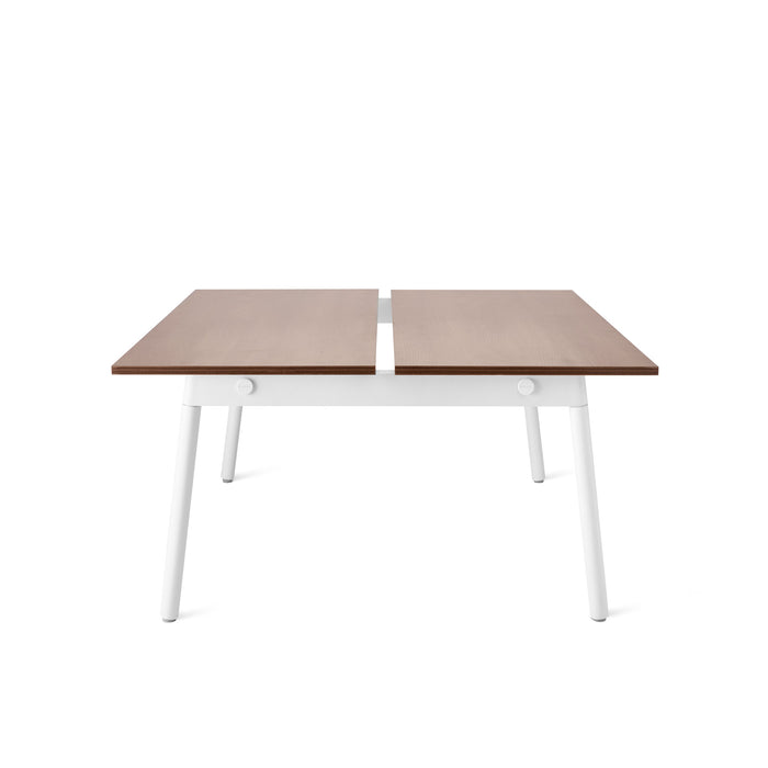 Modern white and wood extendable table on a white background. (Walnut-47&quot;)