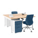 Modern office desk with blue chair and white filing cabinet on a white background. (Natural Oak-57&quot;)