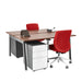 Modern office desk with red chair, white filing cabinet, and desk accessories on white background. (Walnut-57&quot;)