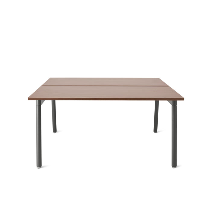 Modern minimalist wooden table with black metal legs on a white background. (Walnut-57&quot;)