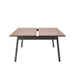 Adjustable modern wooden desk with split top on white background. (Walnut-57&quot;)