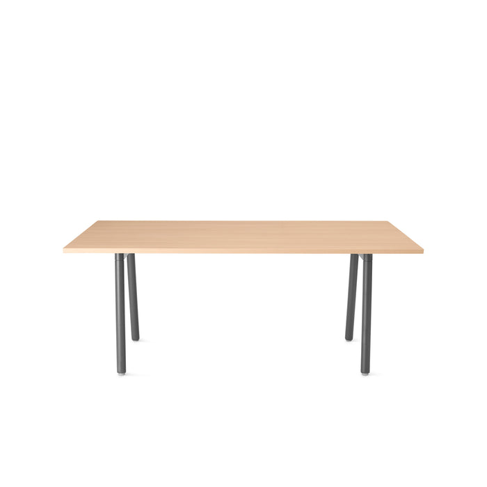 Modern wooden table with black metal legs isolated on white background. (Natural Oak)