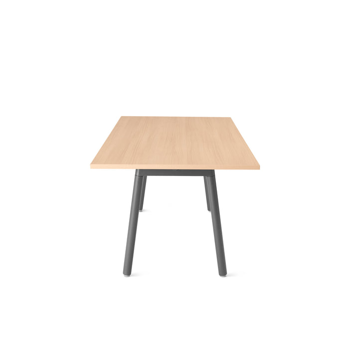 Modern wooden table with black metal legs isolated on white background. (Natural Oak)