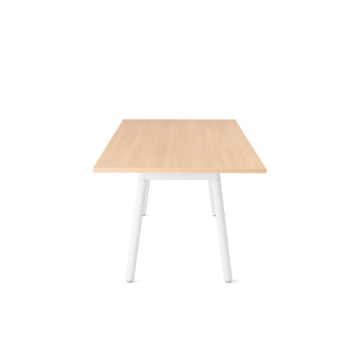 Square wooden tabletop with white legs on a white background. (Natural Oak)