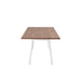 Modern square table with a wooden top and white legs on a white background. (Walnut)