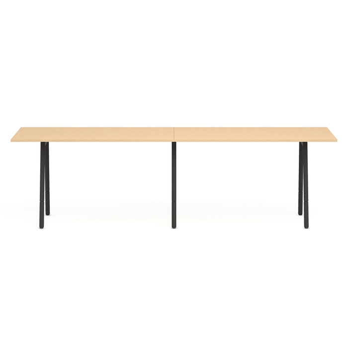 Modern minimalist wooden table with black metal legs on a white background. (Natural Oak-144&quot; x 36&quot;)