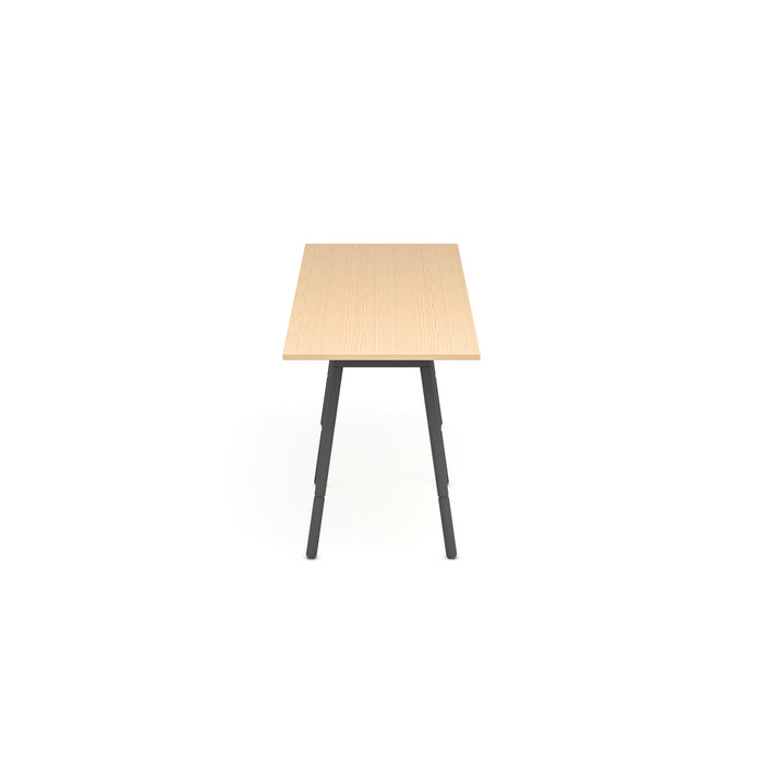 Modern wooden table with black steel legs on white background. (Natural Oak-144&quot; x 36&quot;)