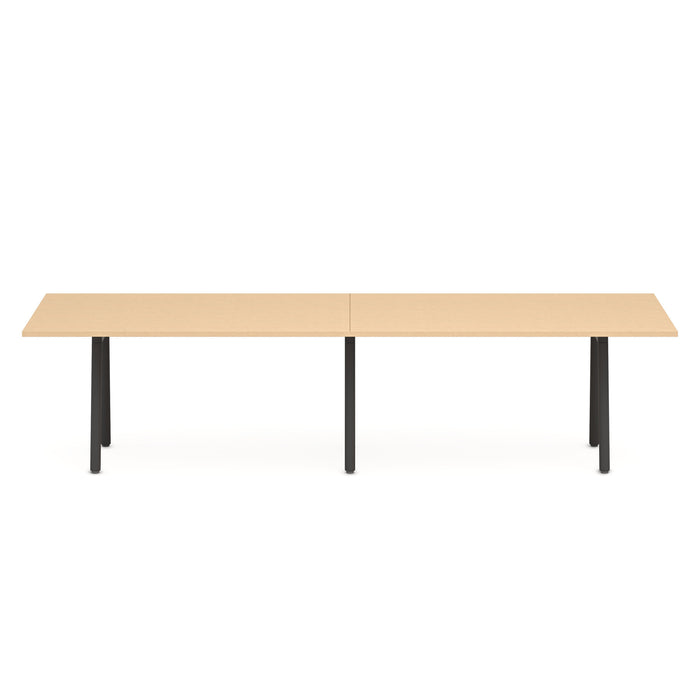 Modern wood conference table with black legs on white background. (Natural Oak-124&quot; x 42&quot;)