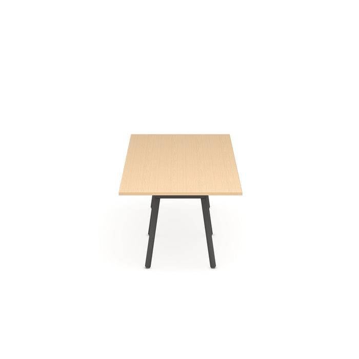 Modern square wooden table with black metal legs on white background. (Natural Oak-124&quot; x 42&quot;)